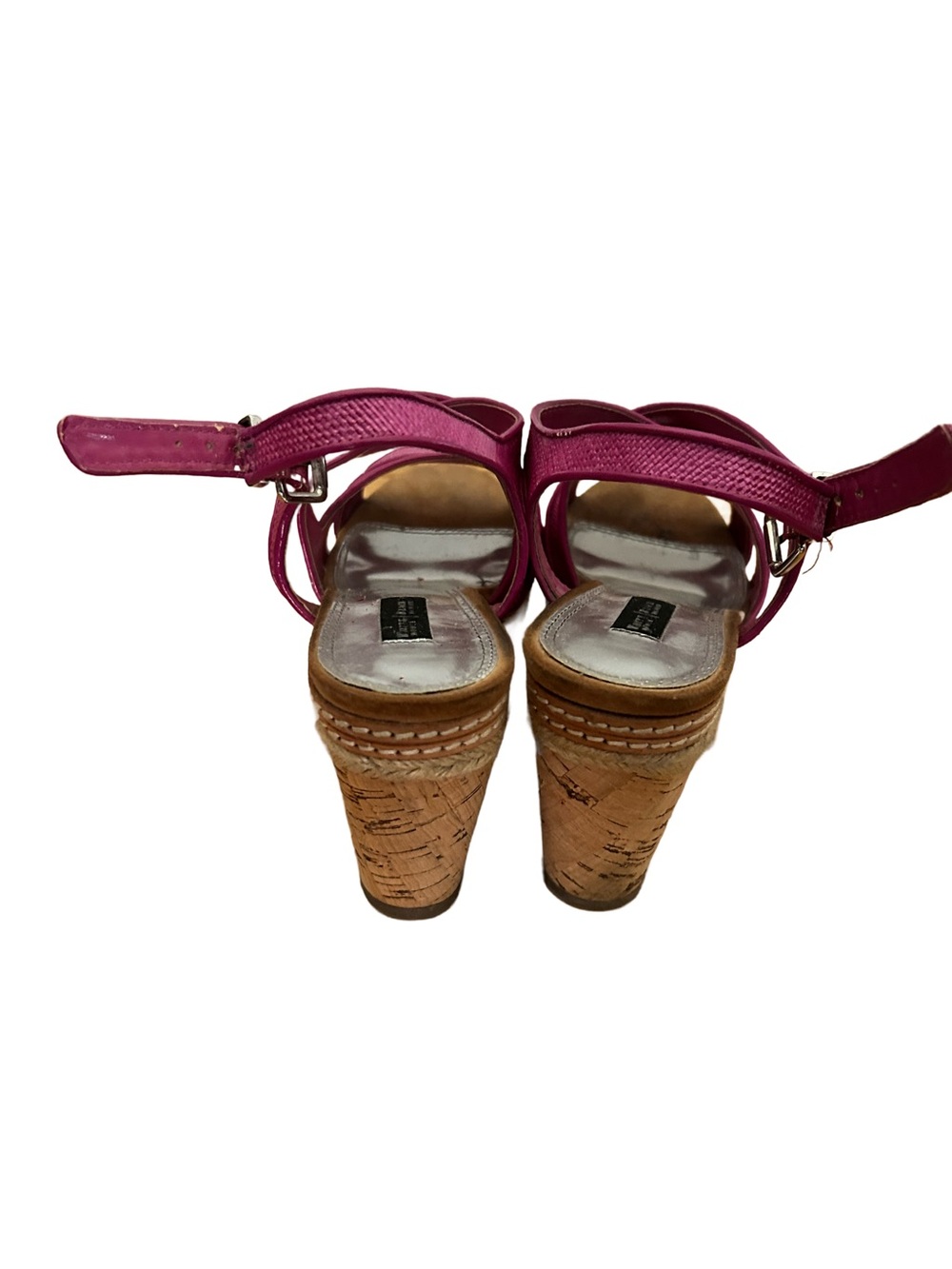 White House Black Market Fuchsia Strappy Cork Wedge Sandals. Size 8 - Picture 3 of 3